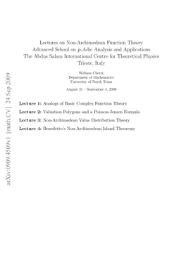 Lectures on Non-Archimedean Function Theory Advanced