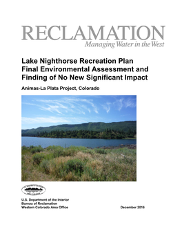 Lake Nighthorse Recreation Plan Final Environmental Assessment and Finding of No New Significant Impact