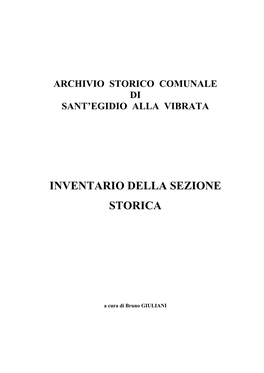 Inventario Archivio Comune Di S. Egidio Alla Vibrata
