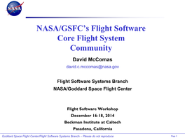 NASA/GSFC's Flight Software Core Flight System Community