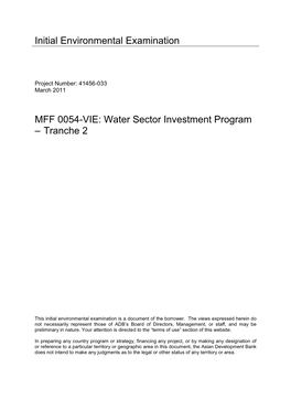 Draft IEE: Viet Nam: Water Sector Investment Program