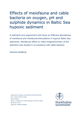 Effects of Meiofauna and Cable Bacteria on Oxygen, Ph and Sulphide Dynamics in Baltic Sea Hypoxic Sediment