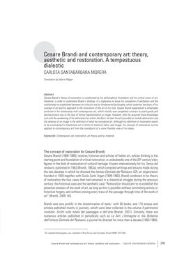 Cesare Brandi and Contemporary Art: Theory, Aesthetic and Restoration