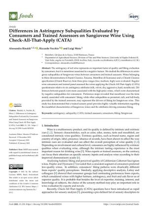 Differences in Astringency Subqualities Evaluated by Consumers and Trained Assessors on Sangiovese Wine Using Check-All-That-Apply (CATA)