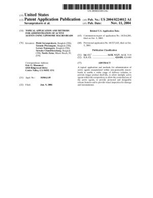 (12) Patent Application Publication (10) Pub. No.: US 2004/0224012 A1 Suvanprakorn Et Al