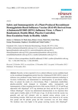 Safety and Immunogenicity of a Plant-Produced