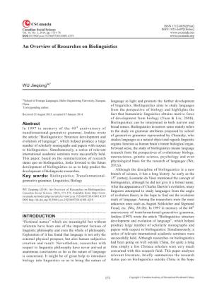 An Overview of Researches on Biolinguistics