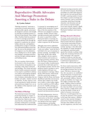 Reproductive Health Advocates and Marriage Promotion: Asserting a Stake in the Debate