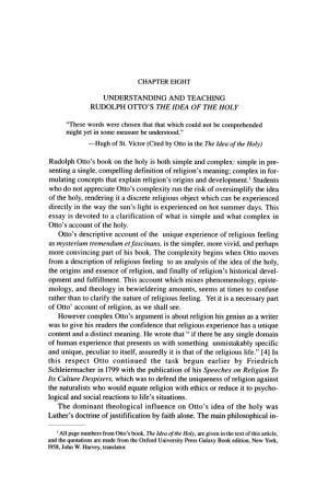 Understanding and Teaching Rudolph Otto's the Idea of the Holy