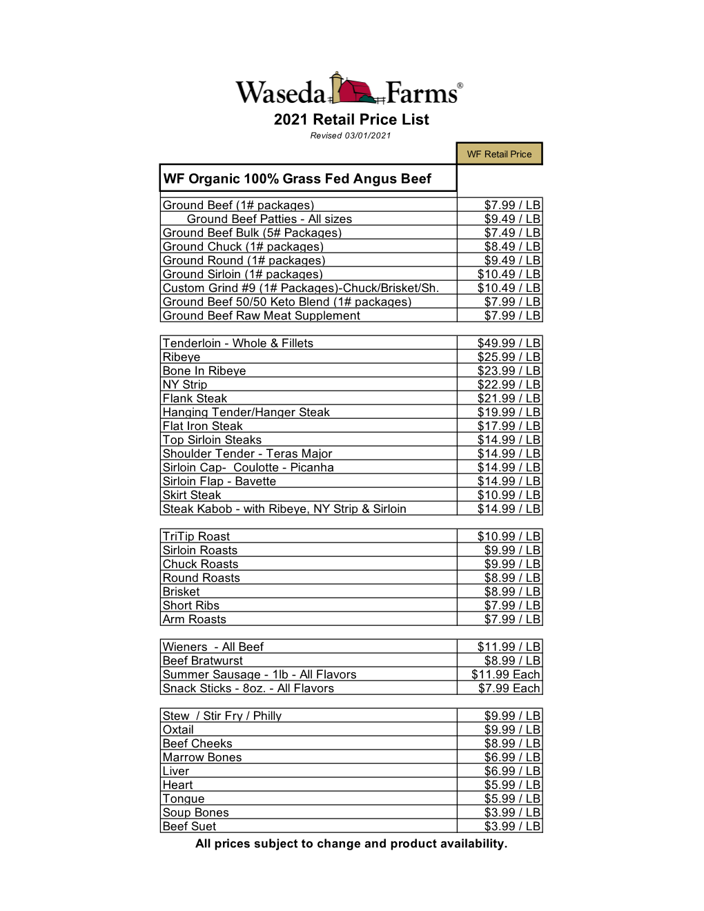 Tap Or Click Here to Download PDF Organic Beef Pork & Poultry Price List