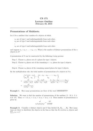 CS 171 Lecture Outline Permutations of Multisets