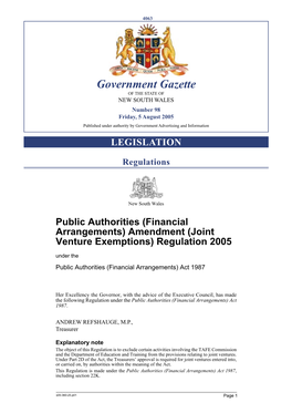 Government Gazette of the STATE of NEW SOUTH WALES Number 98 Friday, 5 August 2005 Published Under Authoritynew by Government South Wales Advertising and Information