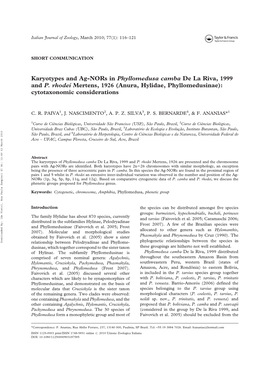 Karyotypes and Ag-Nors in Phyllomedusa Camba De La Riva, 1999 and P