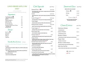 Chef Specials Sweet and Sour Lunch / Dinner Classic Entrees