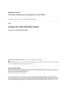 Listing of the 1958-1959 SAGP Content