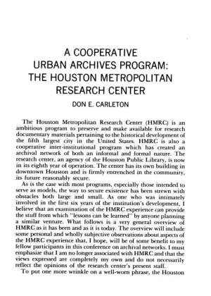The Houston Metropolitan Research Center Don E