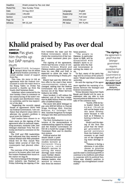 Khalid Praised by Pas Over Deal