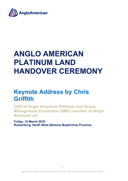 Anglo American Platinum Land Handover Ceremony