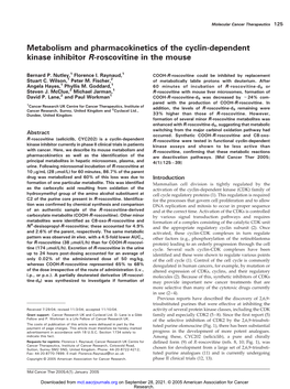 Metabolism and Pharmacokinetics of the Cyclin-Dependent Kinase Inhibitor R-Roscovitine in the Mouse