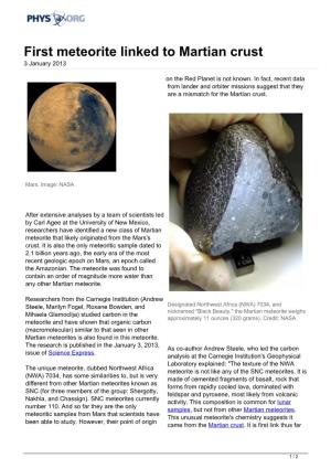 First Meteorite Linked to Martian Crust 3 January 2013