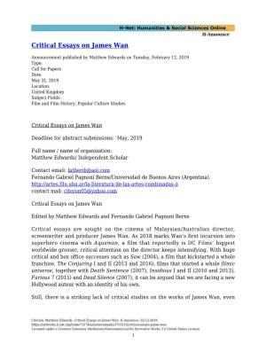Critical Essays on James Wan