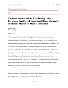 The Guru and the Rebbe: Relationality in the Devotional Practices of Neem Karoli Baba Maharaj-Ji and Rebbe Menachem Mendel Schneerson