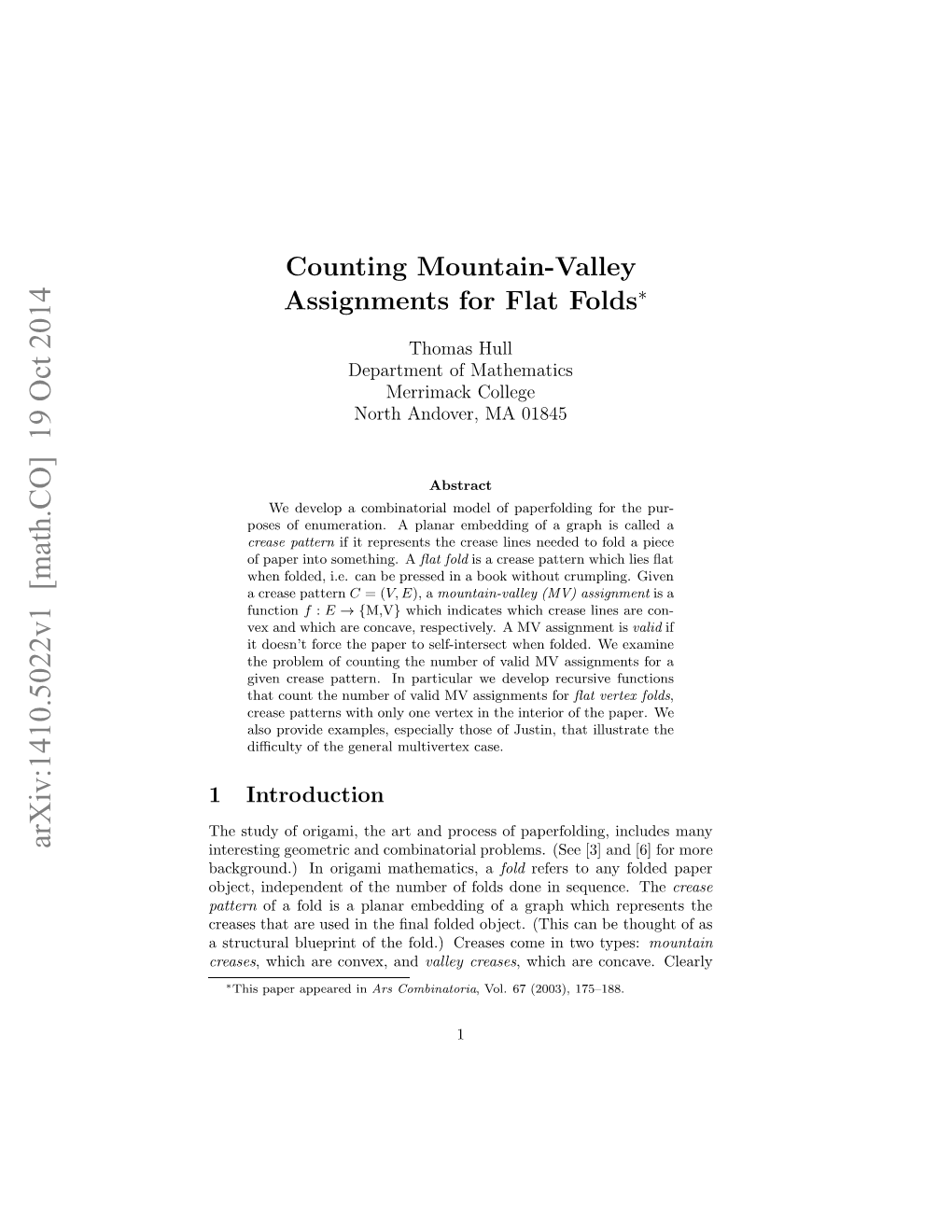 Counting Mountain-Valley Assignments for Flat Folds