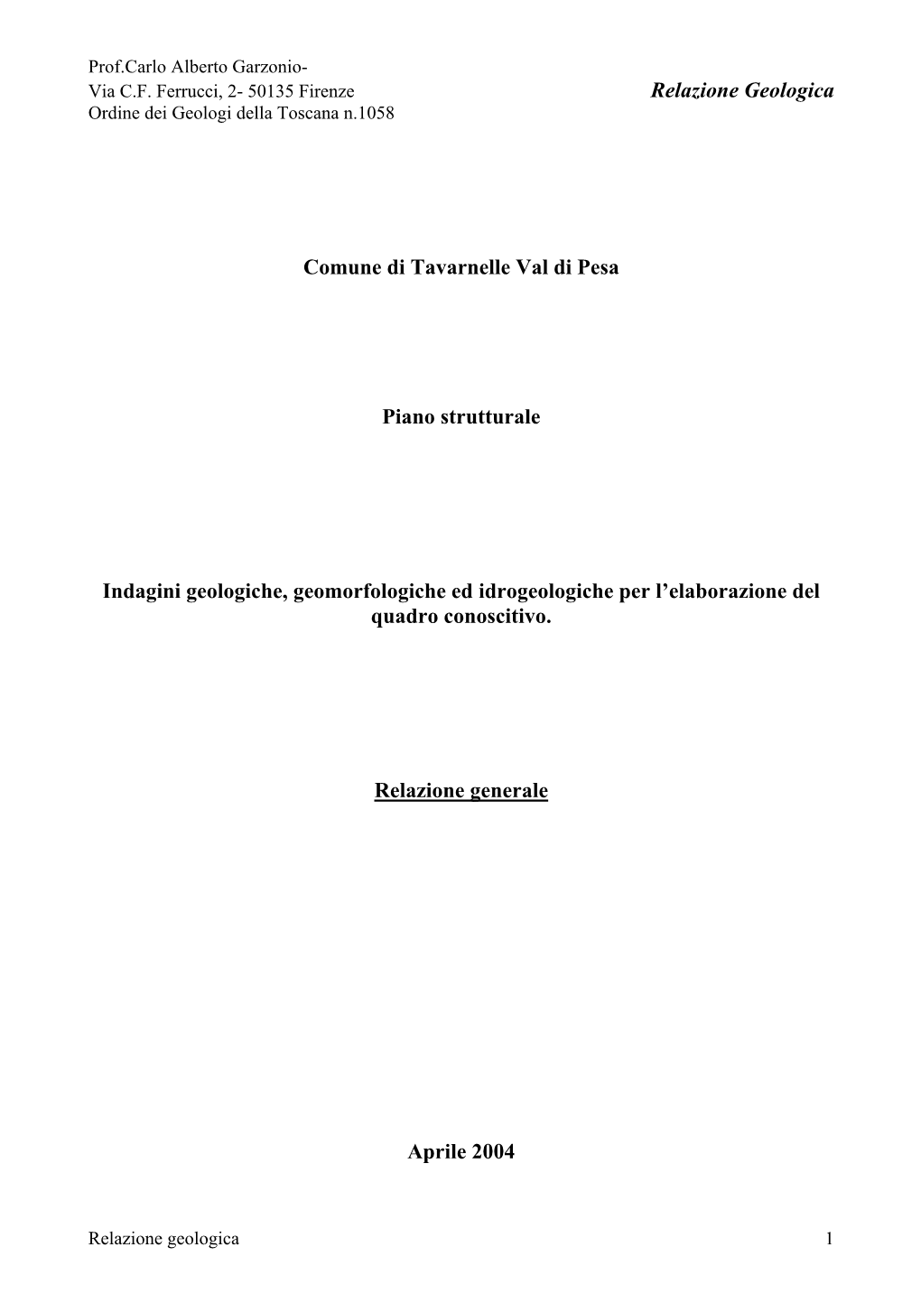 Relazione Geologica Ordine Dei Geologi Della Toscana N.1058