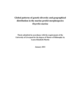 Global Patterns of Genetic Diversity and Geographical Distribution in the Marine Protist Morphospecies Oxyrrhis Marina