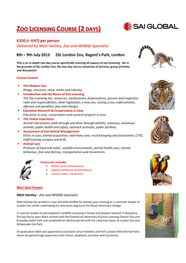 Zoo Licensing Course (2 Days )
