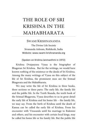 The Role of Sri Krishna in the Mahabharata