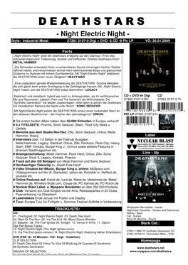 DEATHSTARS - Night Electric Night - Style: Industrial Metal 27361 2107-0 Digi + DVD -2 CD -9 Pic LP VÖ: 30.01.2009
