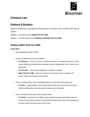 Criminal Law Robbery & Burglary