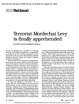 Terrorist Mordechai Levy Is Finally Apprehended