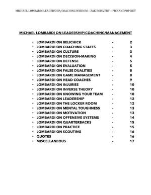 Michael Lombardi on Leadership/Coaching/Management