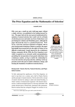 The Price Equation and the Mathematics of Selection∗