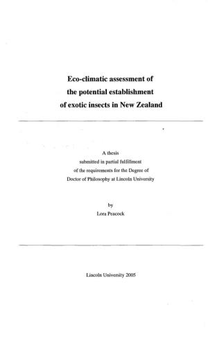 Eco-Climatic Assessment of the Potential Establishment of Exotic Insects in New Zealand