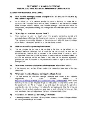 Frequently Asked Questions Regarding the Alabama Marriage Certificate