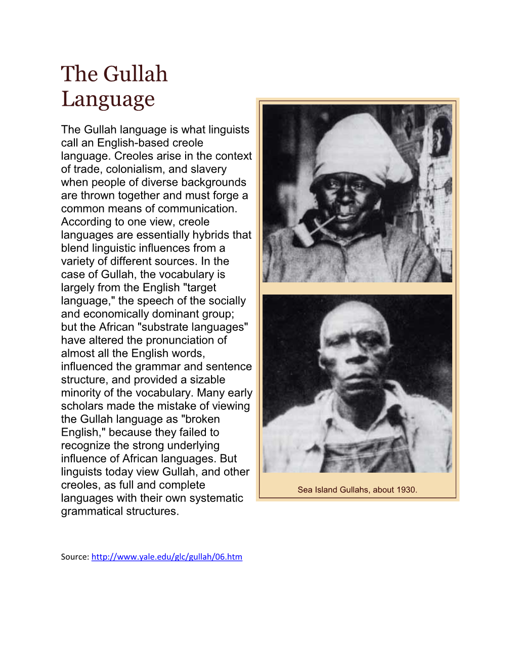 The Gullah Language