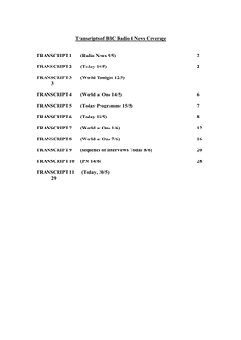 Transcripts of BBC Radio 4 News Coverage TRANSCRIPT 1
