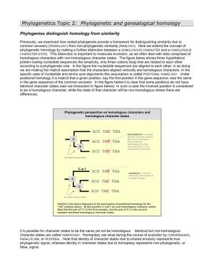 Phylogenetics Topic 2: Phylogenetic and Genealogical Homology