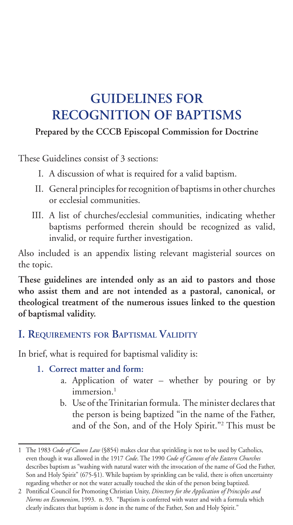 Guidelines for Recognition of Baptisms