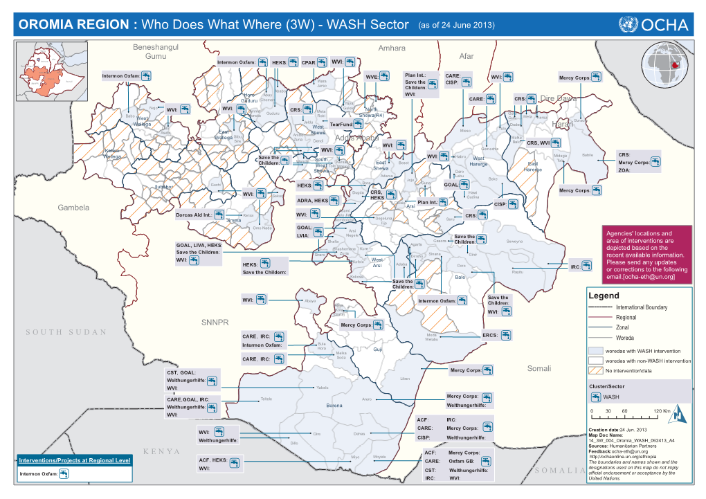OROMIA REGION : Who Does What Where (3W) - WASH Sector (As of 24 June 2013)