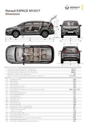 Renault ESPACE MY2017 Dimensions