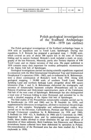 Polish Geological Investigations of the Svalbard Archipelago 1934—1979 (An Outline)