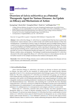 Overview of Salvia Miltiorrhiza As a Potential Therapeutic Agent for Various Diseases: an Update on Eﬃcacy and Mechanisms of Action