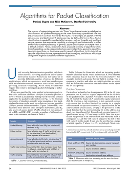 Algorithms for Packet Classification Pankaj Gupta and Nick Mckeown, Stanford University