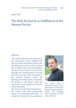 The Holy Eucharist As Fulfillment of the Human Person