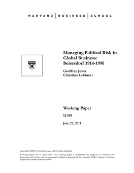 Managing Political Risk in Global Business: Beiersdorf 1914-1990