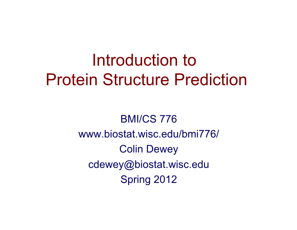 Introduction to Protein Structure Prediction